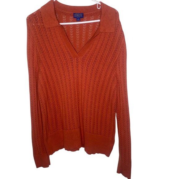 Vintage Pendleton Sweater Womens XL Petite Orange Open Knit Long Sleeves Pullove - Picture 1 of 10
